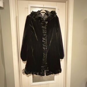 Dress Barn Black Faux Fur Hooded Coat